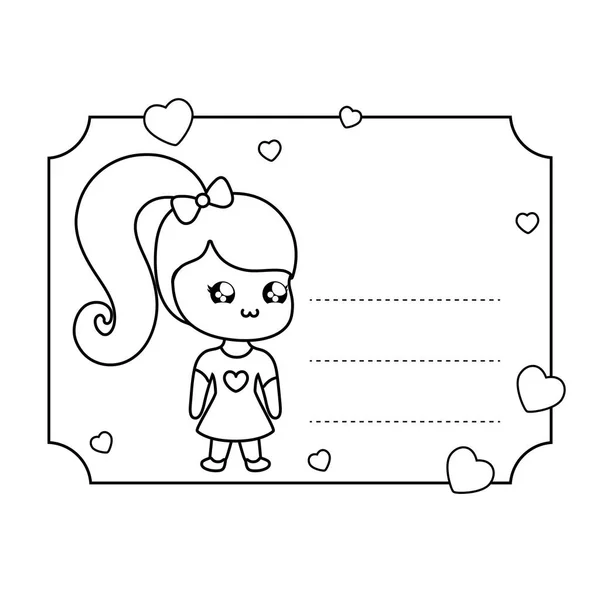 Cute Little Girl w stylu karty Kawaii — Wektor stockowy
