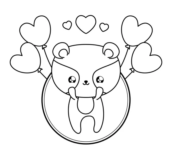 Bébé raton laveur mignon avec ballons hélium style kawaii — Image vectorielle