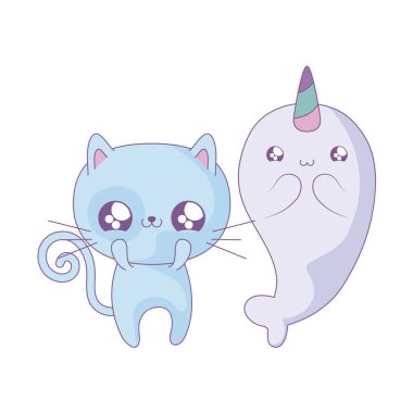 kedi bebek hayvanlar kawaii tarzı ile sevimli deniz gergedanı