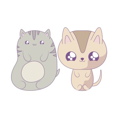 sevimli kedi bebek hayvanlar kawaii tarzı grup