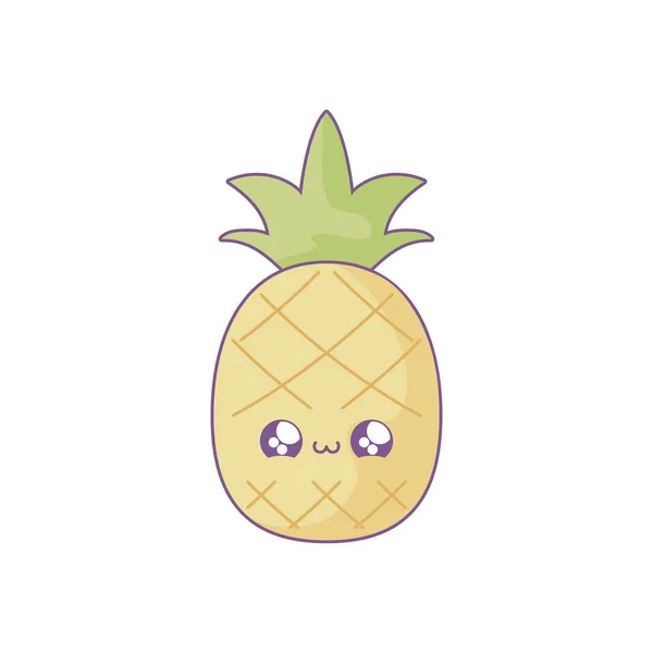 Verse gezonde ananas fruit kawaii stijl — Stockvector