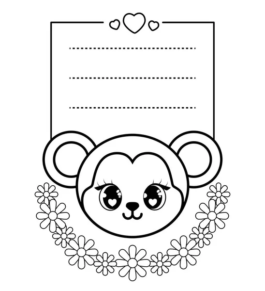 Cute head of bear in card kawaii style — Stock Vector