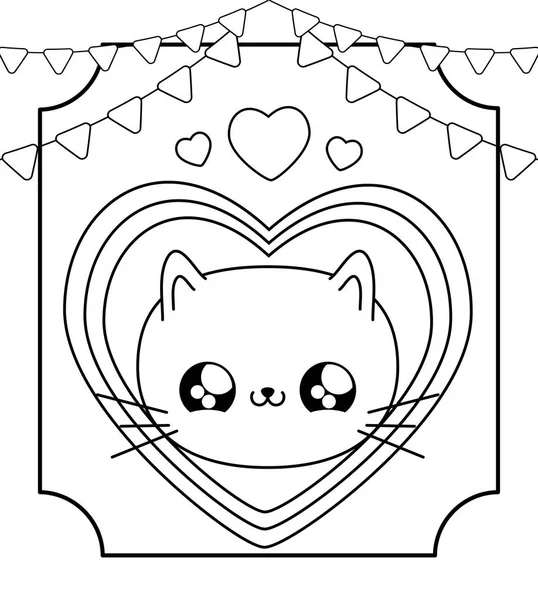 Tête de bébé chat mignon avec guirlandes style kawaii — Image vectorielle