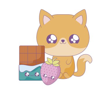 çikolata ve çilek kawaii tarzı ile sevimli tilki bebek