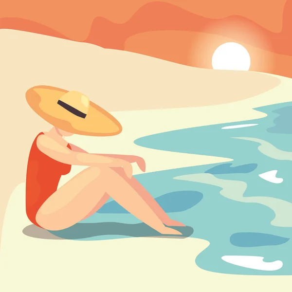 Mujer verano vacaciones diseño — Vector de stock