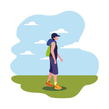 sırt çantası ile adam wanderlust yürüyüş