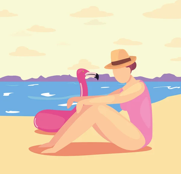 Mujer verano vacaciones diseño — Vector de stock