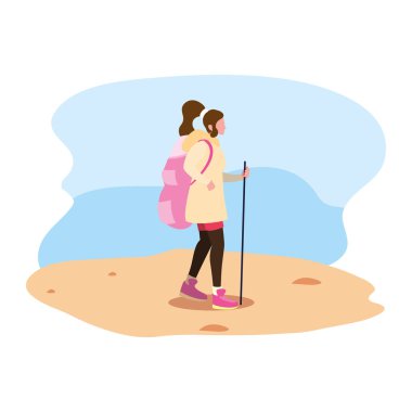 sırt çantası kum yürüyüş ile genç kadın