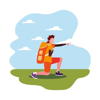 sırt çantası ile adam wanderlust yürüyüş