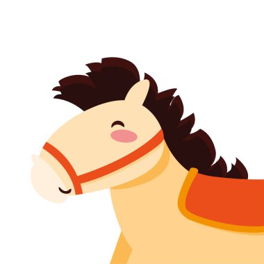 Beyaz arka planda at oyuncak bebek sallanan