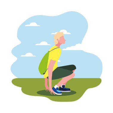 sırt çantası ile adam wanderlust yürüyüş