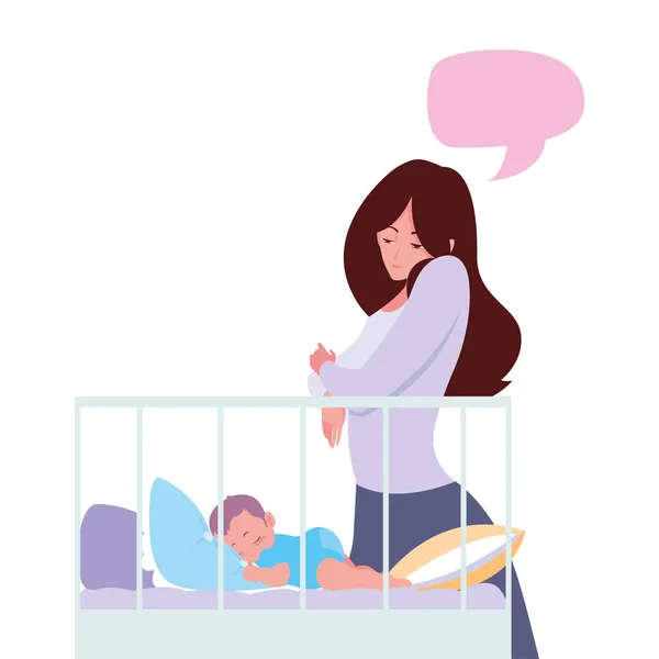 Mom with her baby in the crib — Stock Vector