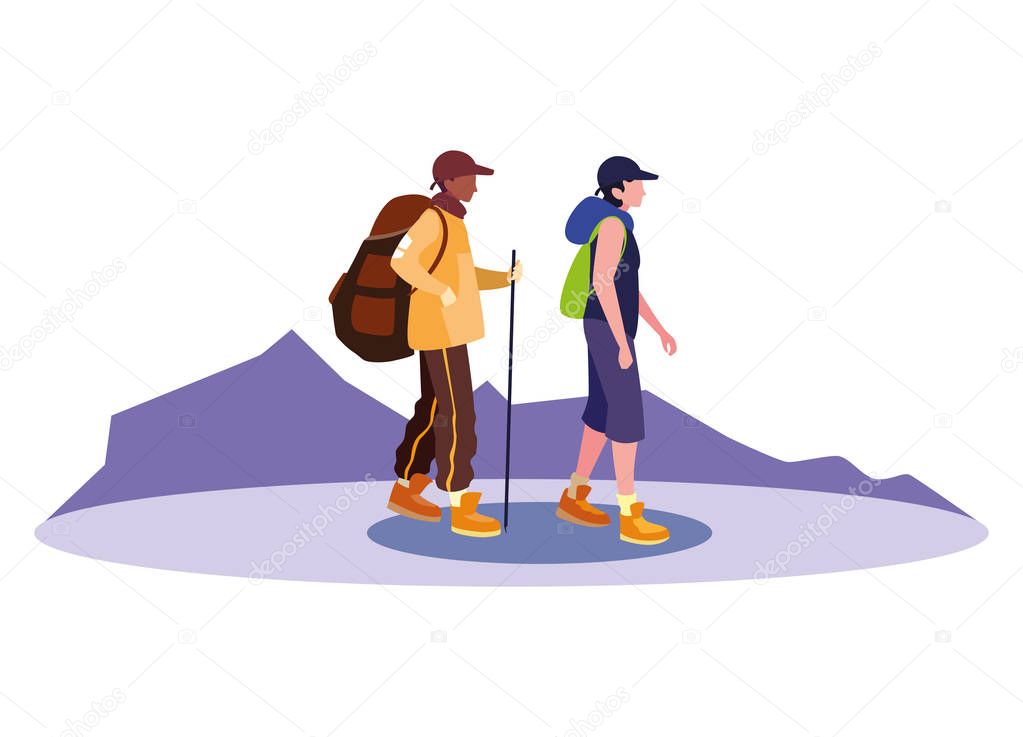 young men backpacker in mountain landscape