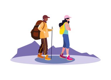 dağ manzara genç çift backpacker