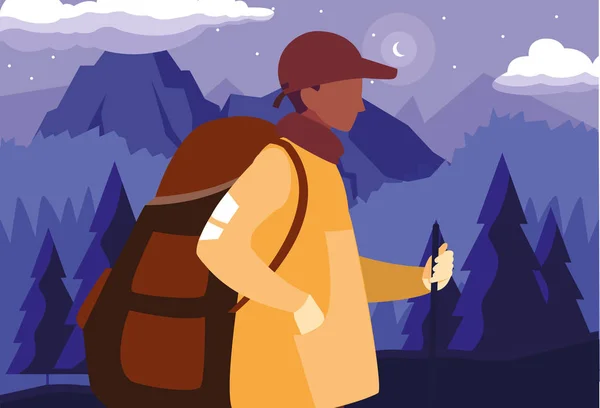 Man with backpack hiking wanderlust — Stock Vector