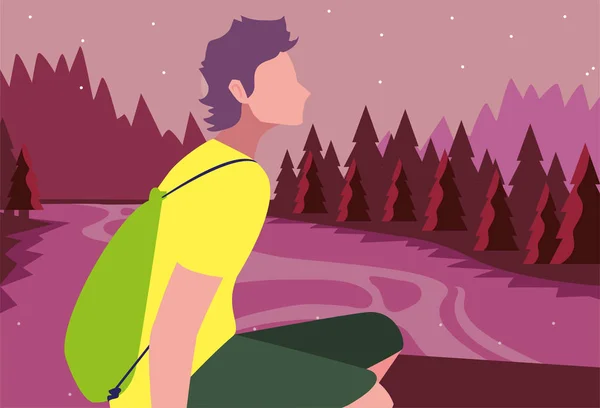 Homme avec sac à dos randonnée wanderlust — Image vectorielle