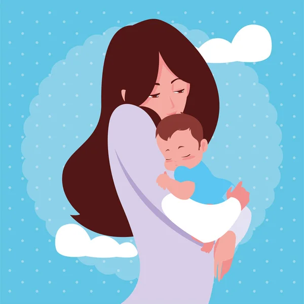Mom carrying his baby in his arms — Stock Vector