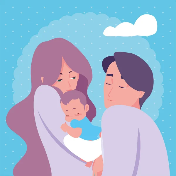 Moeder en vader dragen haar pasgeboren — Stockvector