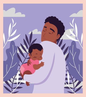 babası onun bebeği kollarına taşıyor.