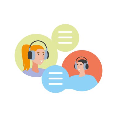 kulaklık avatarları karakterleri ile genç çift