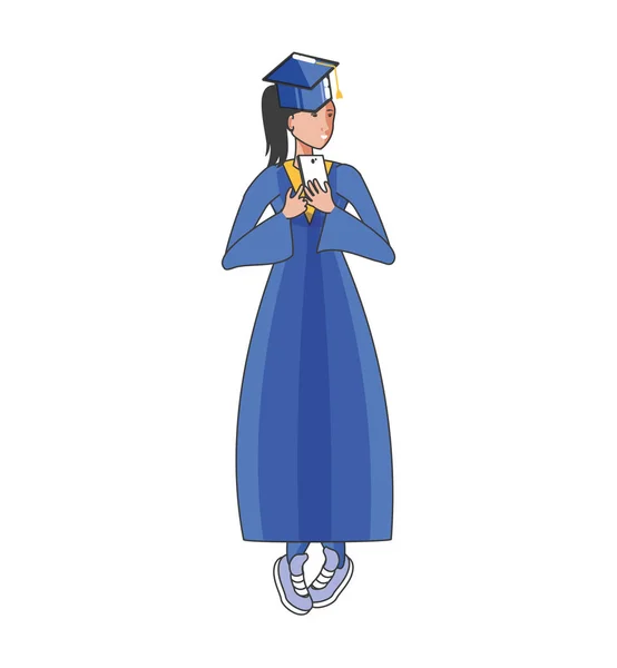 Yound student girl graduated character — Stock Vector