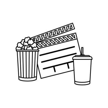 patlamış mısır ve içecek ile clapboard sinema