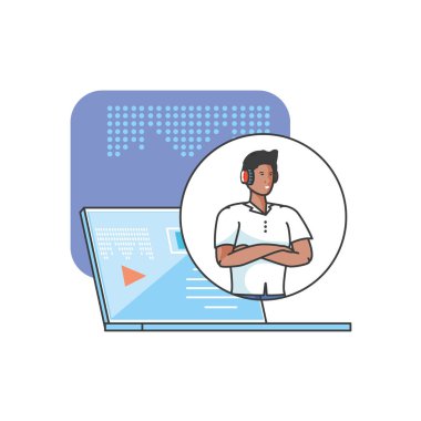 kulaklık ve dizüstü bilgisayar ile genç adam