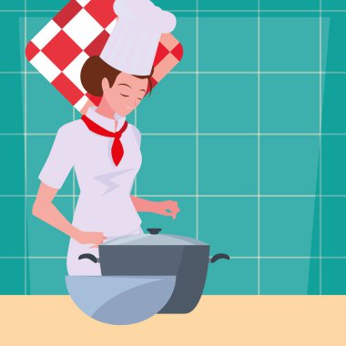 kadın şef yemek hazırlama pişirme