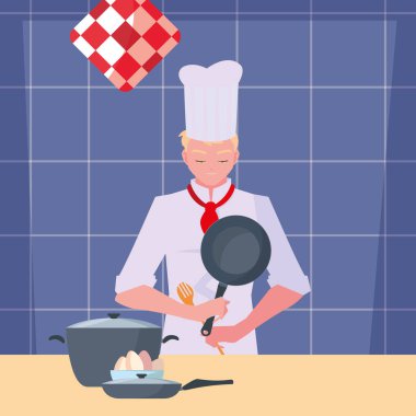 adam şef hazırlık pişirme vektör ilustration