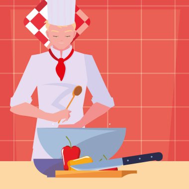 adam şef hazırlık pişirme vektör ilustration