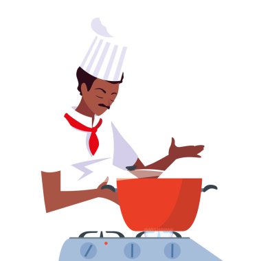 adam şef hazırlık pişirme vektör ilustration