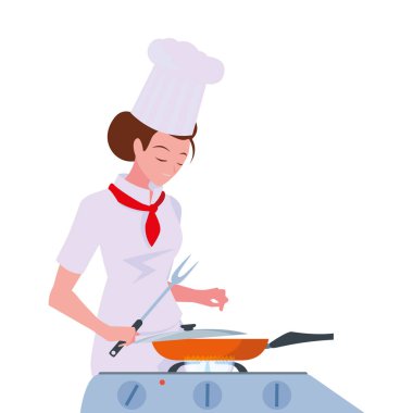 kadın şef yemek hazırlama pişirme