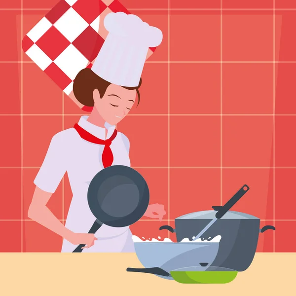 Gotowanie jedzenie kobieta kucharz kuchnia — Wektor stockowy