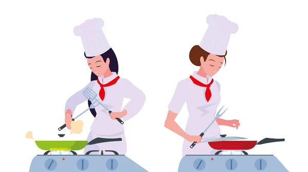 Mujeres personajes chef cocina vector ilustración — Archivo Imágenes Vectoriales
