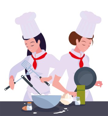 kadın karakterler şef pişirme vektör ilustration