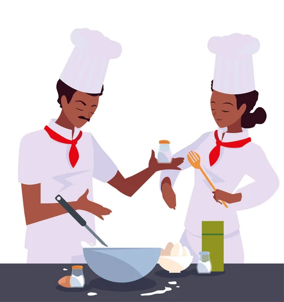 Nő és férfi szakács főzés — Stock Vector