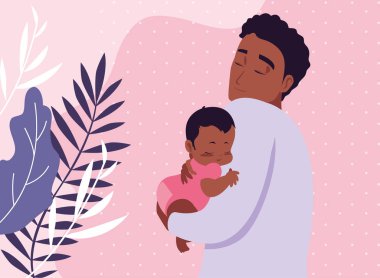 babası onun bebeği kollarına taşıyor.