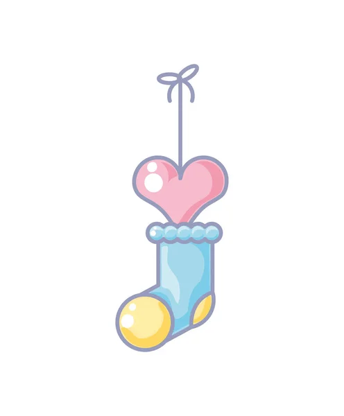 Söt strumpa baby med hjärta isolerad ikon — Stock vektor