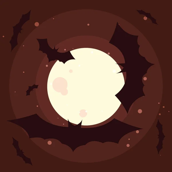 一群万圣节蝙蝠与月亮一起飞翔 — 图库矢量图片
