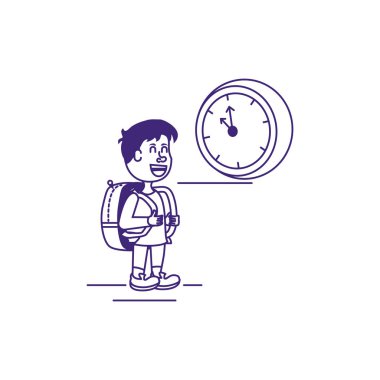 çanta okul ve saat ile sevimli küçük öğrenci çocuk