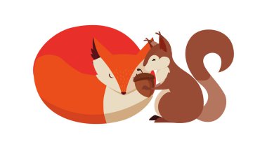 tilki ve sincap mutlu sonbahar sezonu tasarımı