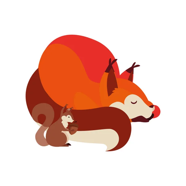 Fuchs und Eichhörnchen freuen sich über die Herbstsaison — Stockvektor