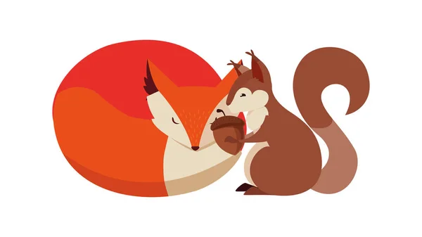 Fox and squirrel happy autumn season design — Stock Vector