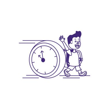 çanta okul ve saat ile sevimli küçük öğrenci çocuk