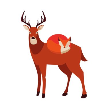 tilki ve geyik memeli mutlu sonbahar sezonu tasarımı