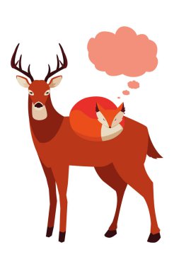 tilki ve geyik memeli mutlu sonbahar sezonu tasarımı