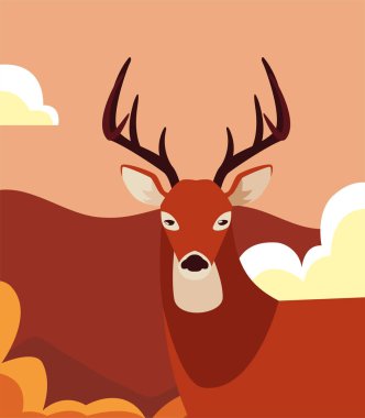 geyik mutlu sonbahar sezonu düz tasarım