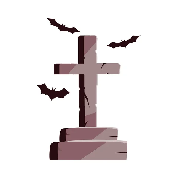 Cross och fladdermöss Happy Halloween Celebration design — Stock vektor