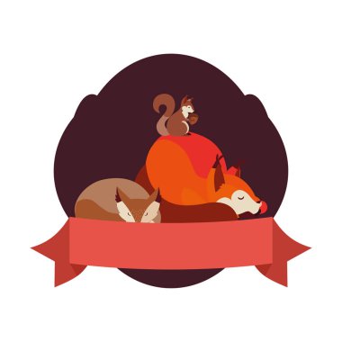 tilki ve sincap mutlu sonbahar sezonu tasarımı