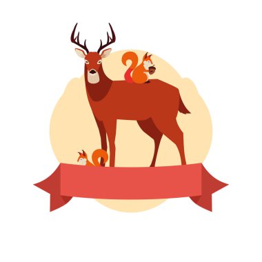 geyik ve sincap mutlu sonbahar sezonu tasarımı